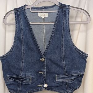 Love Tree Denim Cropped Vest Medium Wash Button Front Size M